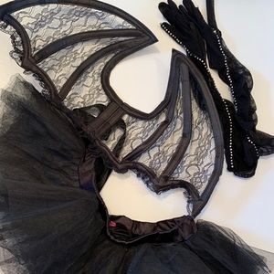 Black lace wings set w Diamond gloves and Tutu